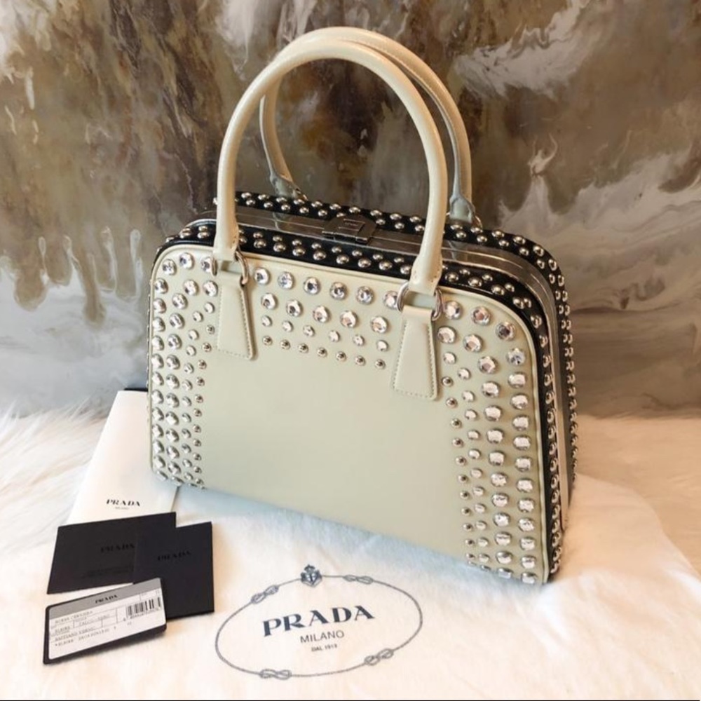 PRADA Pyramid Lux Saffiano Crystal Studded Wallet - Picture 8 of 8